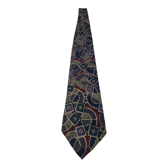 Hardy Amies London 100% Silk Tie in Green/Wine/Gray Multi - Picture 3 of 6